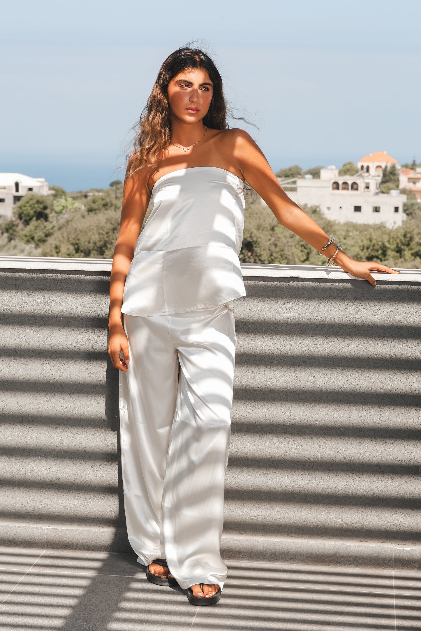 Strapless Off-White Satin Set