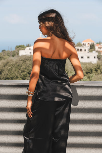 Black Silk Strapless Satin Set