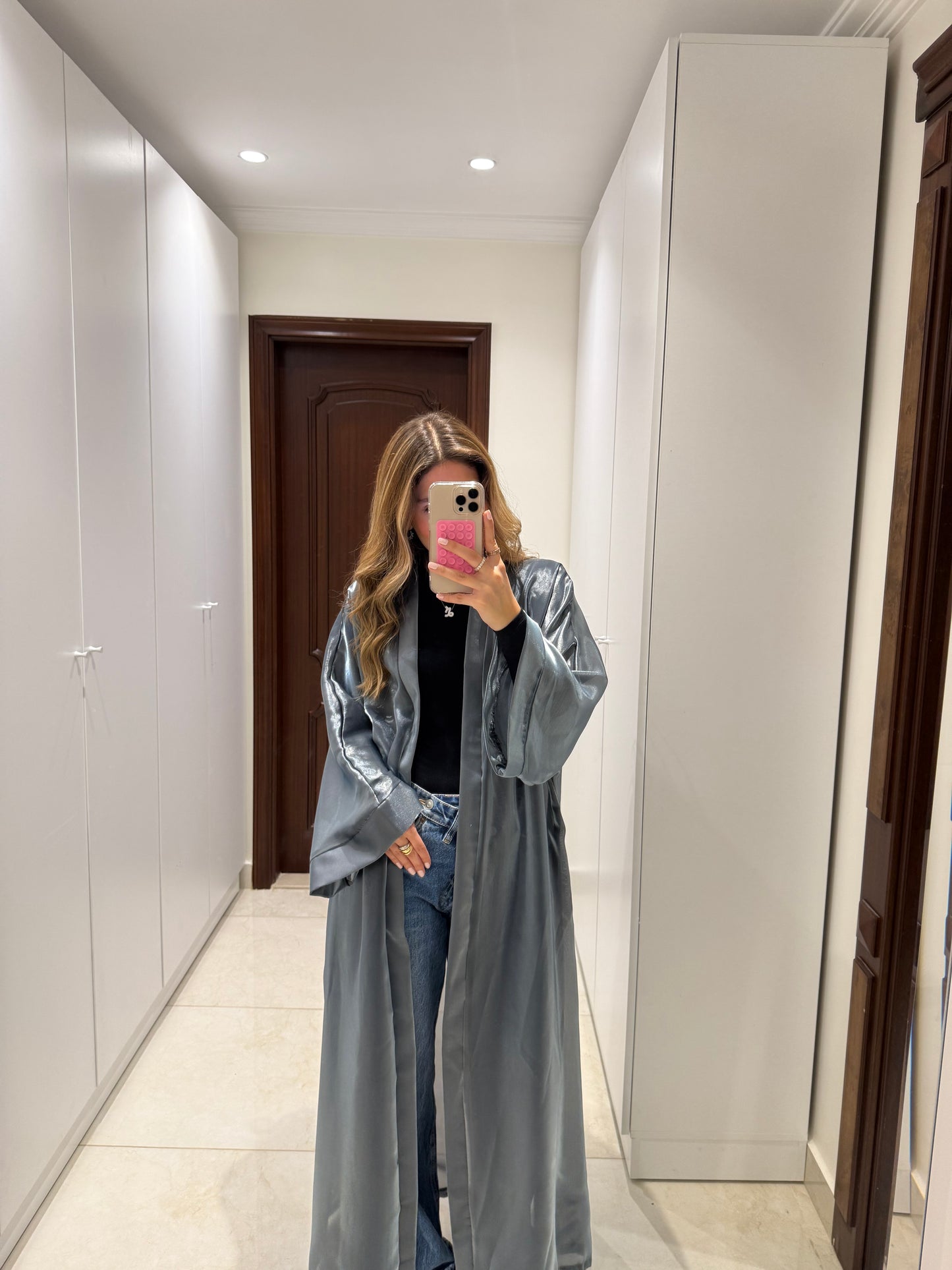 Metallic Grey Chiffon Abaya