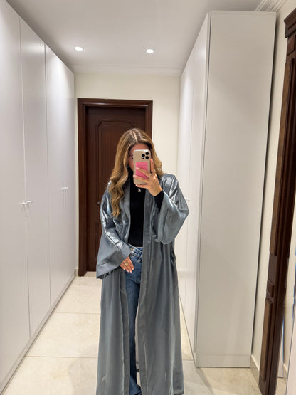 Metallic Grey Chiffon Abaya