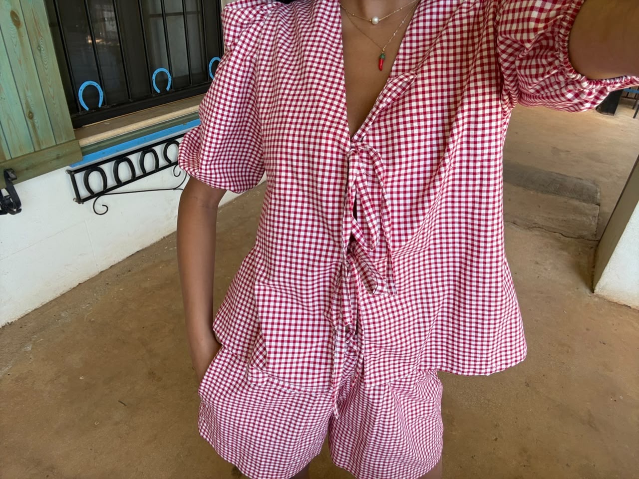 Cherry Gingham Puffy Top