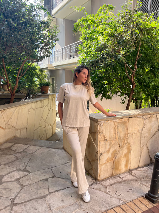 Ribbed Beige T-Shirt