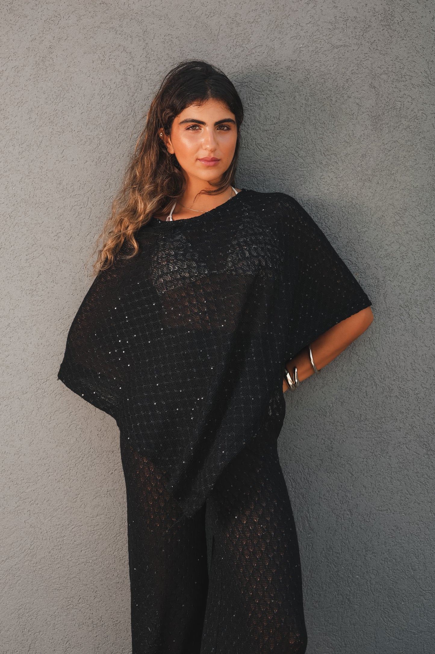 Black Poncho Set