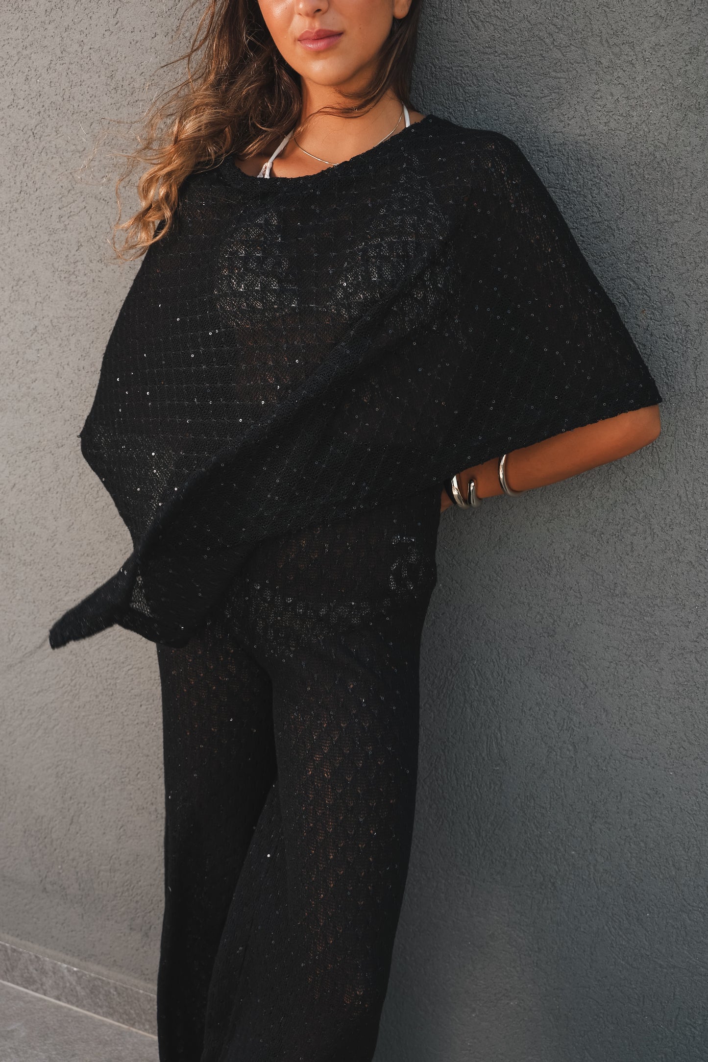Black Poncho Set