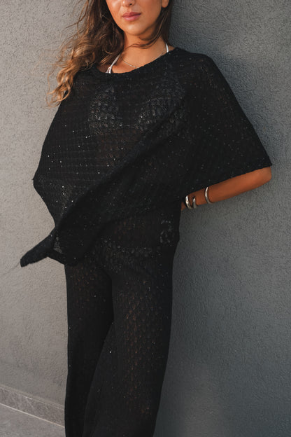 Black Poncho Set