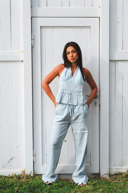 Signature Light Blue Linen Halter Top