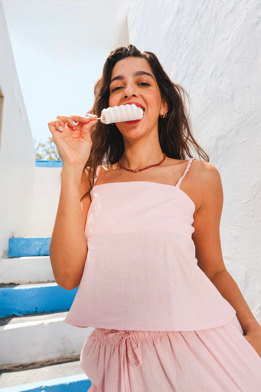 Signature Pink Backless Linen Top