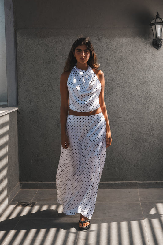 Polka Satin Skirt Set