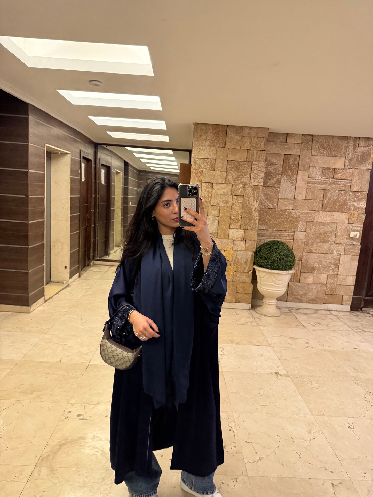 Navy Satin Abaya