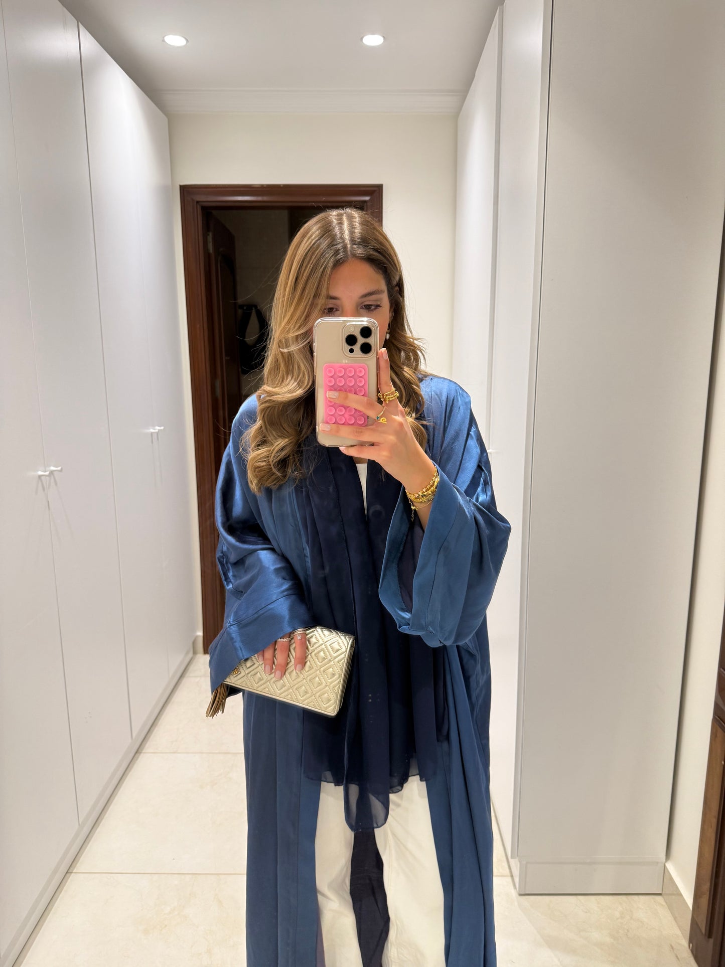 Blue Satin Abaya