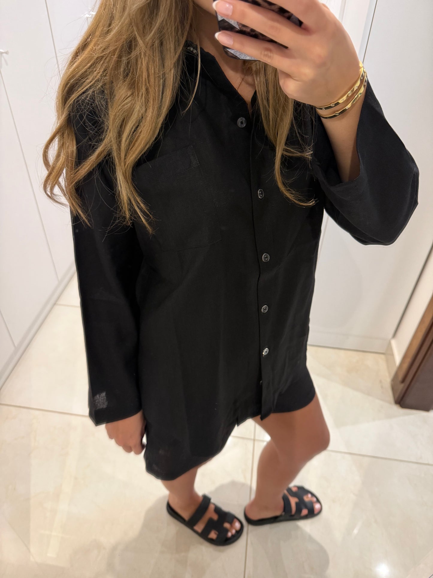 Signature Black Linen Chemise
