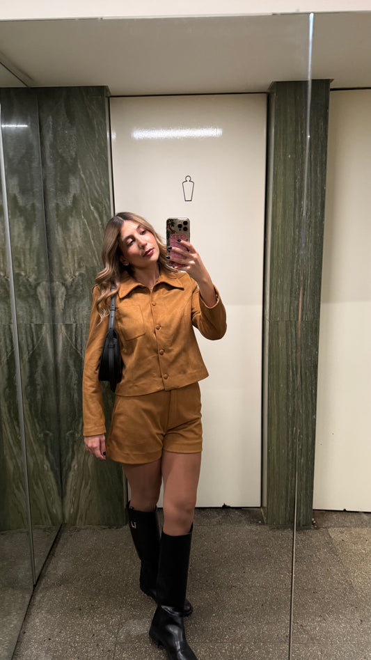 Cognac Suede Shorts