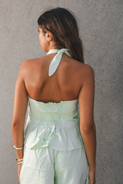 Signature Light Green Linen Halter Top