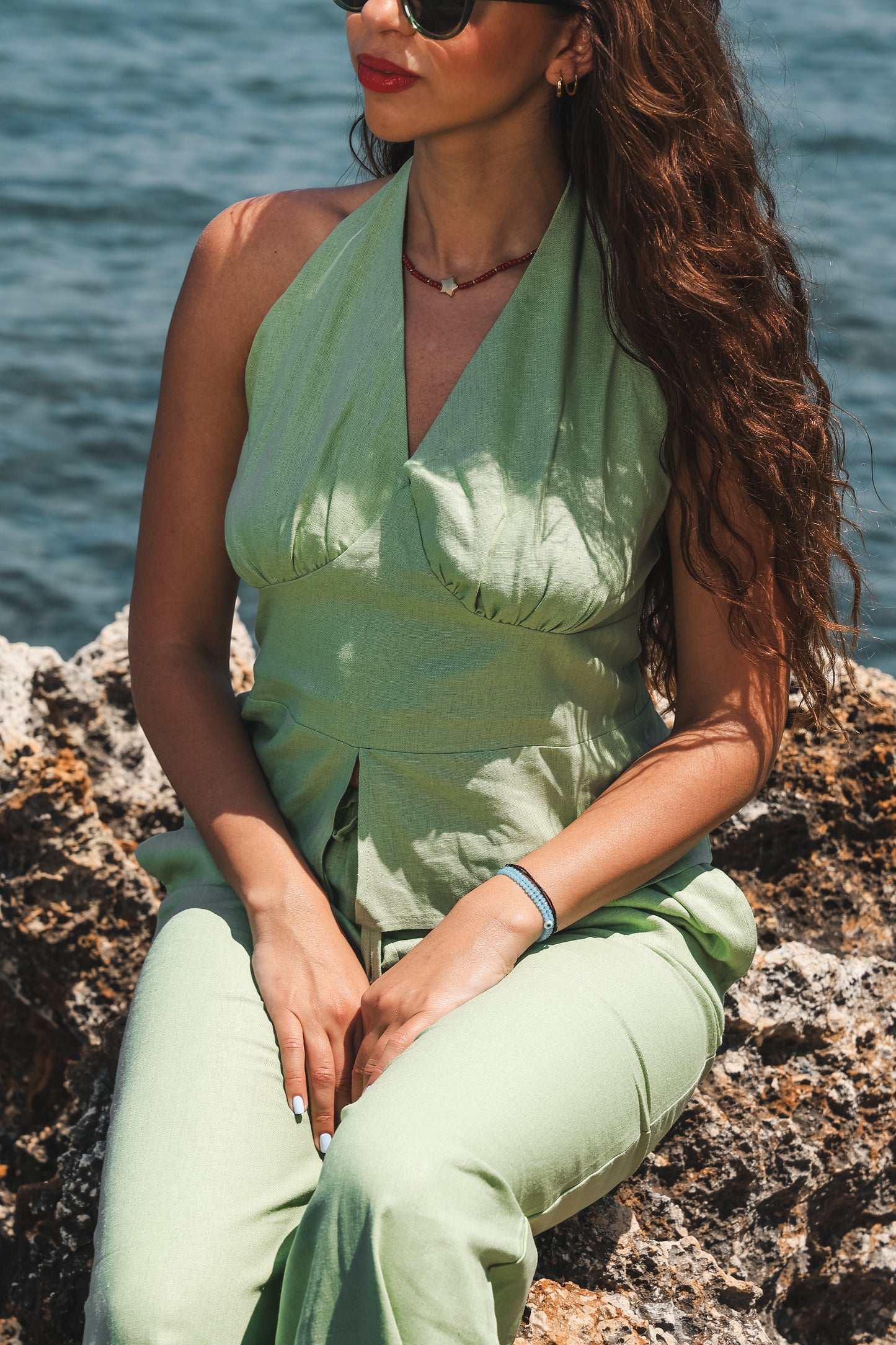 Signature Green Linen Halter Top