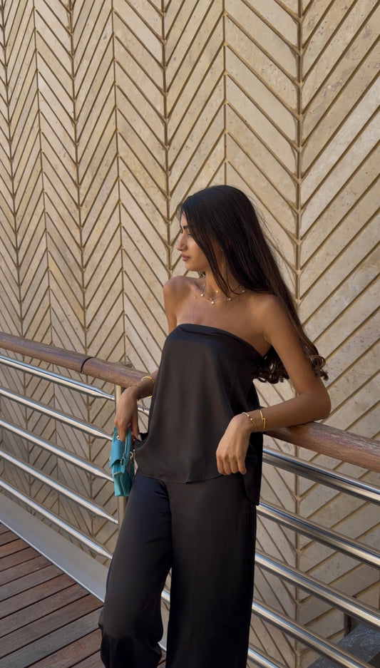 Black Silk Strapless Satin Set