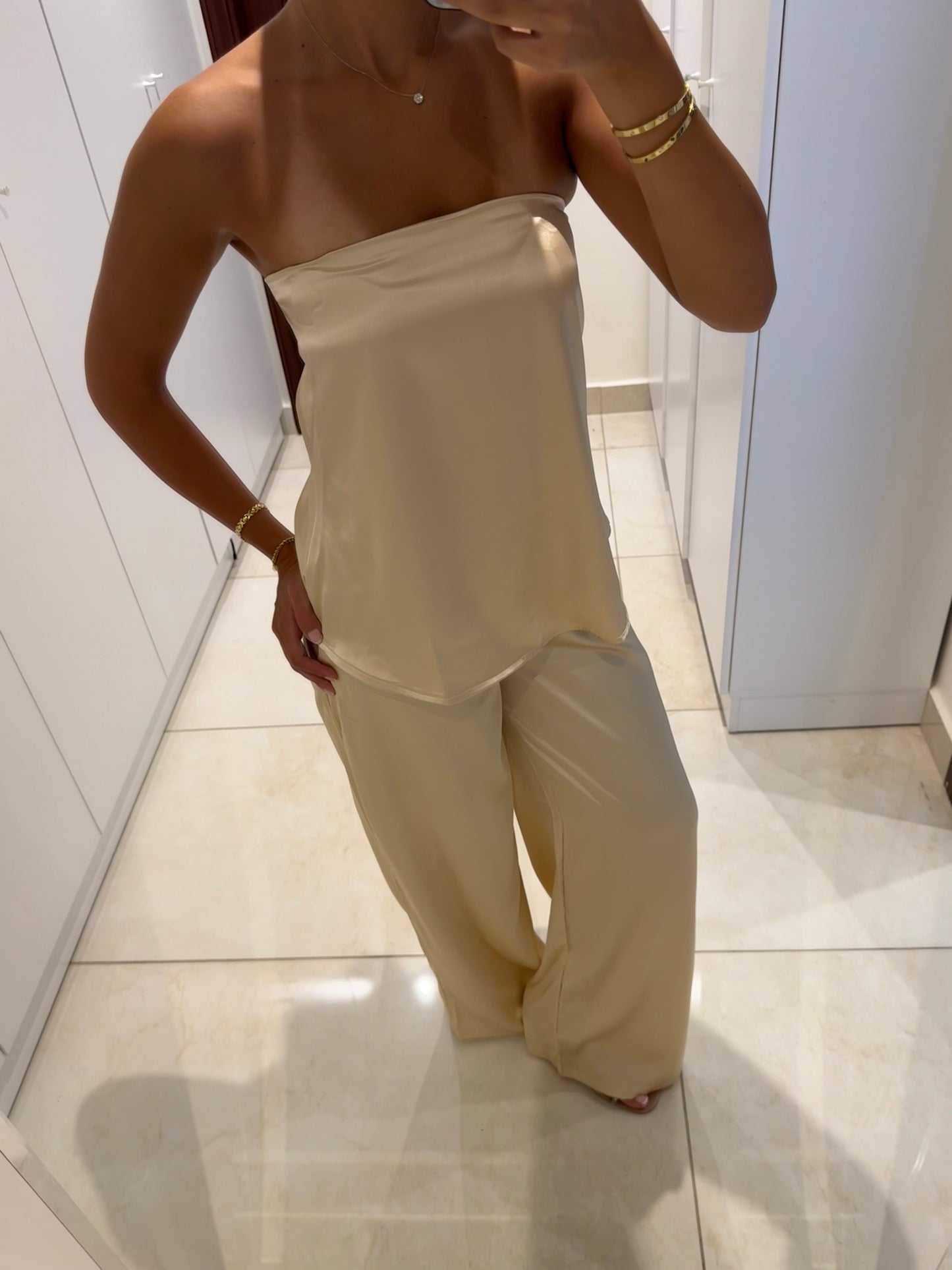 Champagne Muse Strapless Satin Set