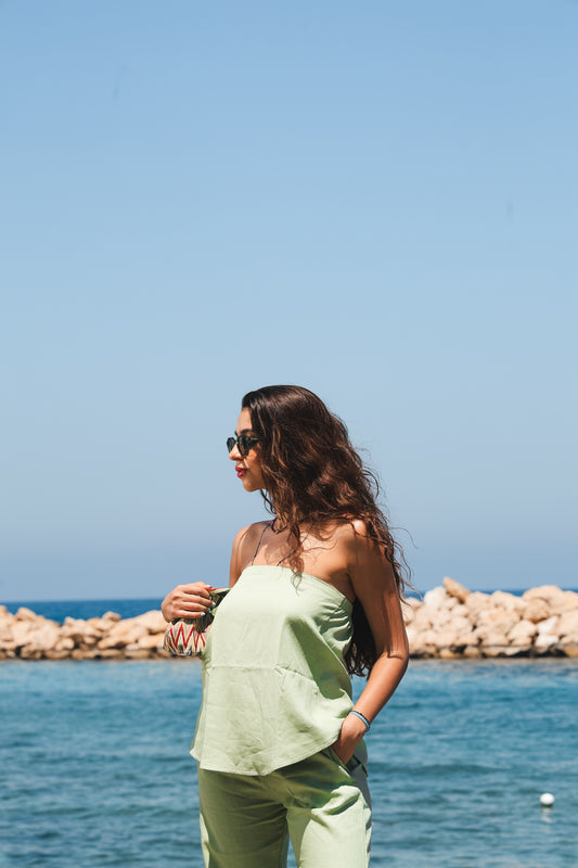 Signature Green Strapless Linen Top