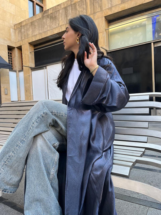 Metallic Blue Satin Abaya