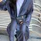 Metallic Blue Satin Abaya