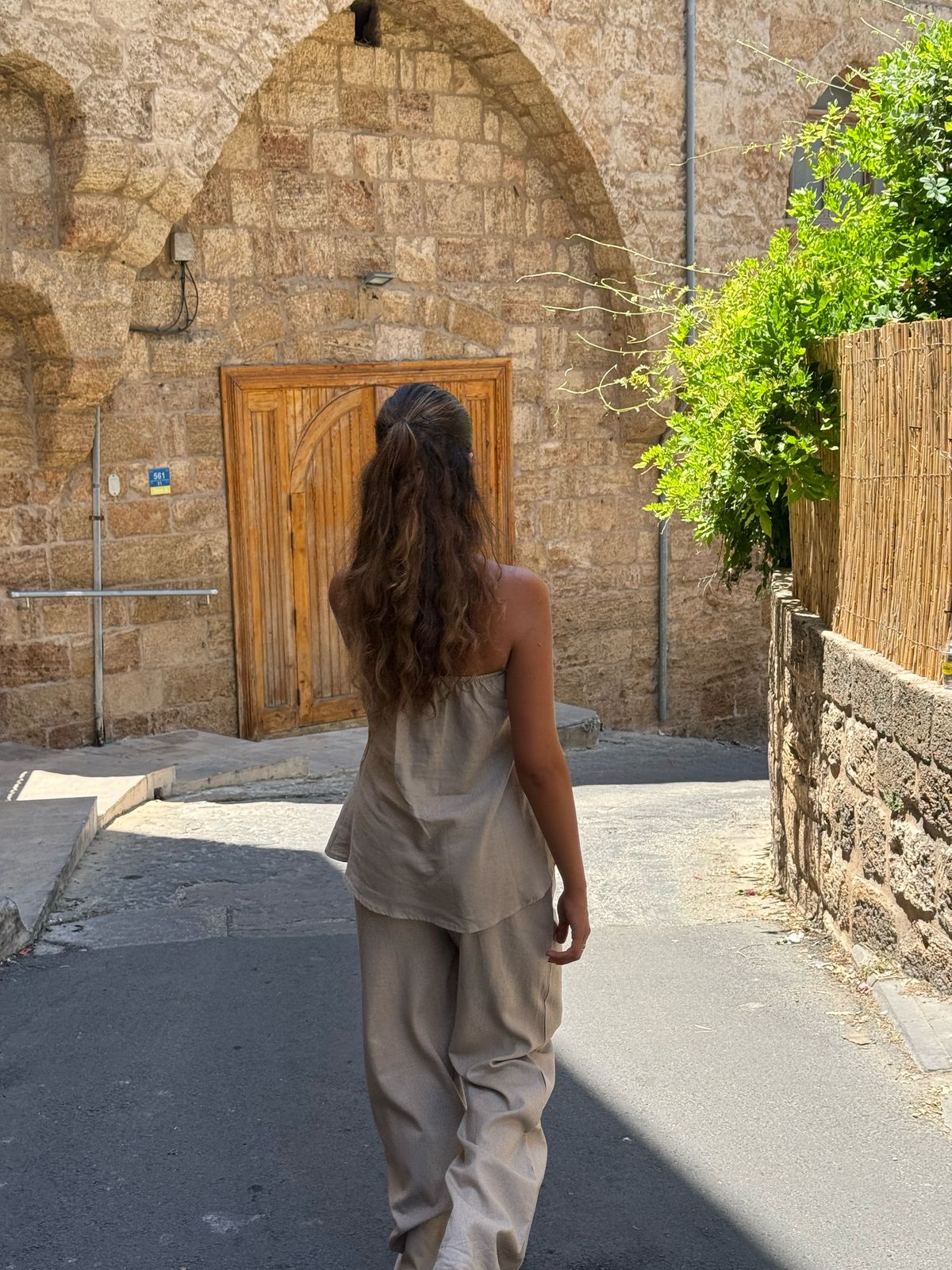 Strapless Beige Linen Set