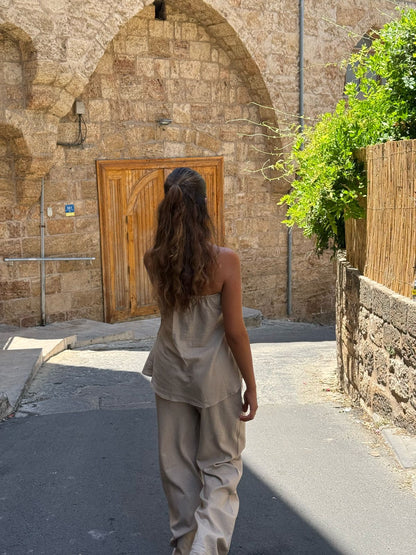 Signature Strapless Beige Linen Top